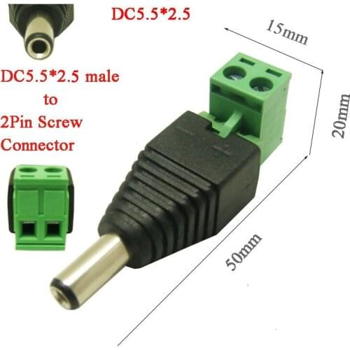 10pcs free shipping 5.5*2.5 male DC connector / DC socket DC 5.5*2.5mm socket to Screw Terminal