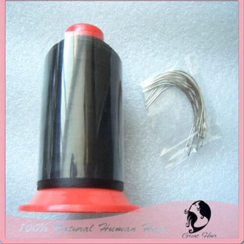12pieces C type needles with 1 Roll hair weaving thread strong tension 2625yard/pcs no shrinkage Polyamide Nylon Thread