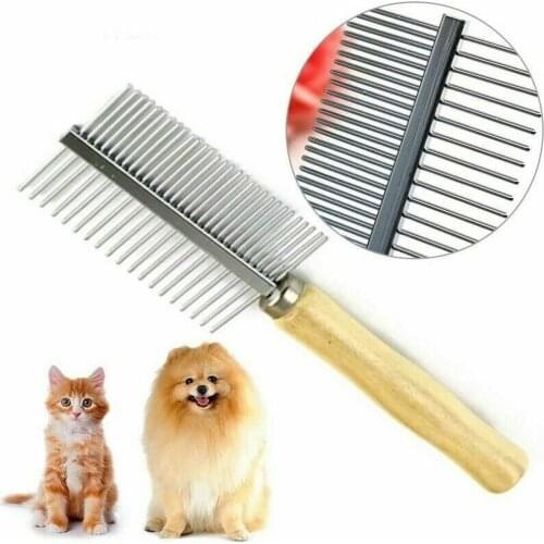 2 Sided Stainless Metal / Wood Dog Cat Hair Comb - Professional Pet Brush