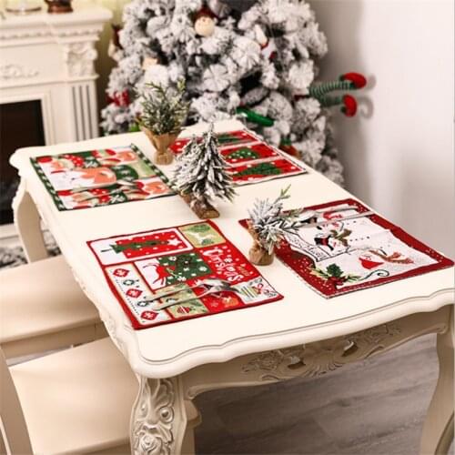2022 New Year Decor Cartoon Placemat Red Black Plaid Table Decoration Christmas Decoration for Home Navidad Merry Christmas Gift