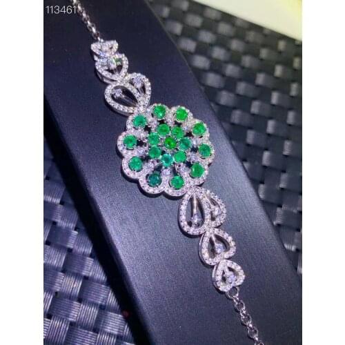100% Real and Natural 925 sterling silver Fine jewelry Emerald Bracelet Natural And Real Emerald Bracelet