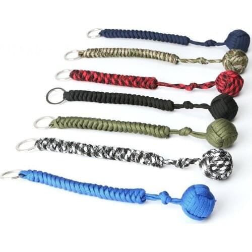 24cm 7-core Outdoor Equipment Parachute Cord Rope Keychain Key Chain With Self-defense Steel Ball Wild Survival
