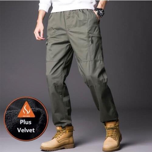 Large Size Men Outdoor Tactical Fleece Cargo Pants Cotton Scratchproof Thick Thermal Trousers Climbing Training Breathable Pants
