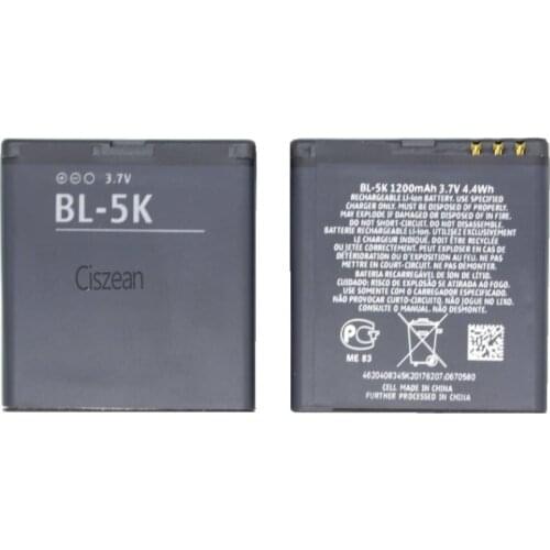 Ciszean 10pcs/lot 1200mAh BL-5K Replacement Battery for Nokia N85 N86 N87 8MP 701 X7 X7 00 C7 C7-00S Oro X7-00 2610S T7 BL5K