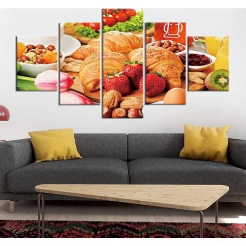Home Decor Canvas Pictures Framework HD Prints Poster 5 Piece Croissant Food Paintings Modular Kitchen Decoration Wall Art
