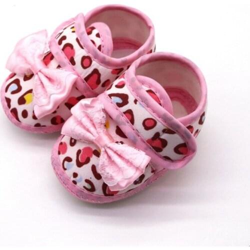 Ins Hot sale Baby Girls First Walkers Leopard Printed Lace Bow Anti-Slip Shoes Toddler Soft Soled First Walkers
