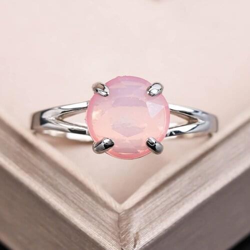 Fashion Round Silver Color Wedding Rings For Women Simple Style Pink Stone Rings Wedding Engagement Jewelry Rings Bridal gift