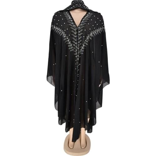 Muslim Robe Women Clothing African Clothing Diamond Chiffon Hooded Dress Sexy V-neck Robe Elegant Fashion Women Muslim Clothing