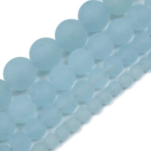 Natural Stone Frosted Matte Light Blue Chalcedony Beads Round Loose Beads 6 8 10 12MM For Jewelry Making Fit DIY Bracelet
