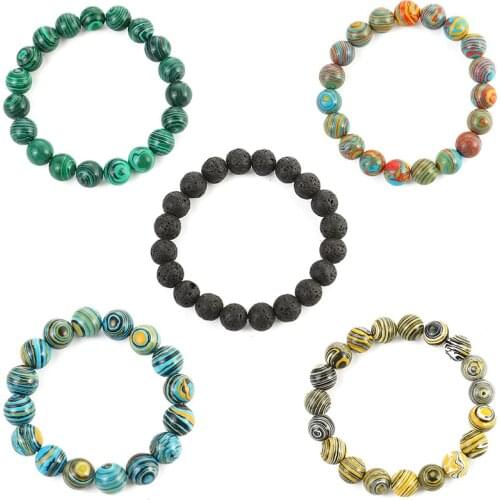 Natural Multicolor Malachite Stone Bracelets Women Men Lava Volcanic Stone Beads Bracelet Yoga Prayer Energy Jewelry Gift