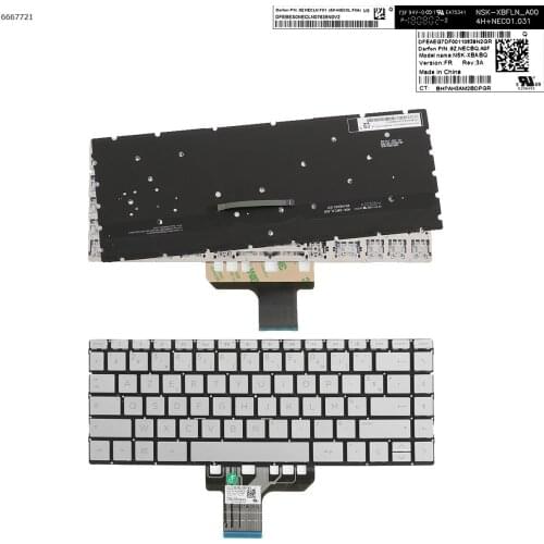 French AZERTY New Replacement Keyboard for HP Pavilion 13-an 13-an0000 Series Laptop Silver with Backlit NO Frame