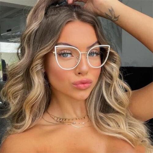 Fashion White Cats Eye Glasses Anti Blue Light Transparent Computer Glasses For Women No Prescription Eyeglasses Frame Optical