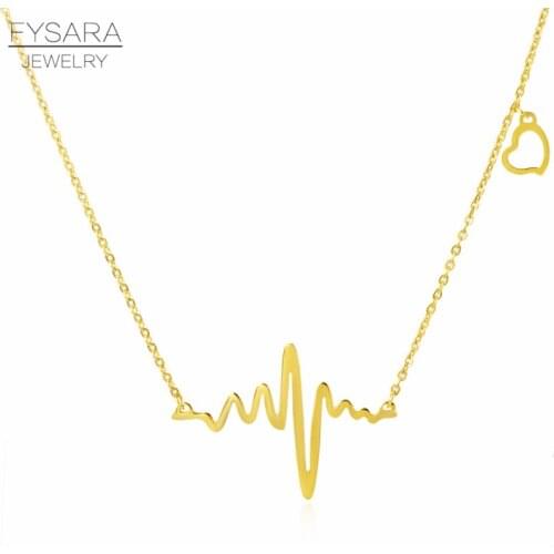 FYSARA Stainless Steel Rose Gold Color Necklace Electrocardiogram Short Necklace for Women Love Heart Pendant Necklace