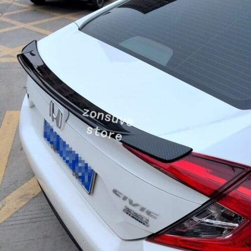 Use For 2016--2019 Honda Civic Year Spoiler Sport ABS Plastic Carbon Fiber Look Rear Trunk Wing Car Body Kit Accessories