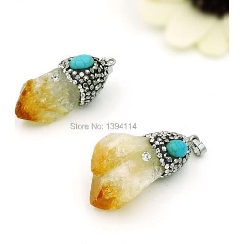 Natural Citrin e Crystal Point Pave CZ Pendants Platina Plated Approx 35*20 mm