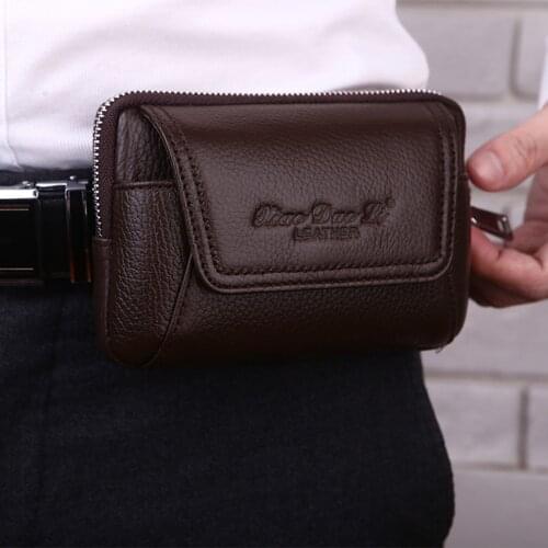 Men Genuine Leather Cowhide Waist Pack Cell Mobile/Phone Case Belt Hip Waist Bag Purse For Father Gift trend New