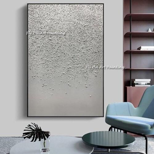Hand Painted Abstract Simple White Dots Canvas Painting White Poster Modern Wall Picture for Living Room Luxury Wall Art