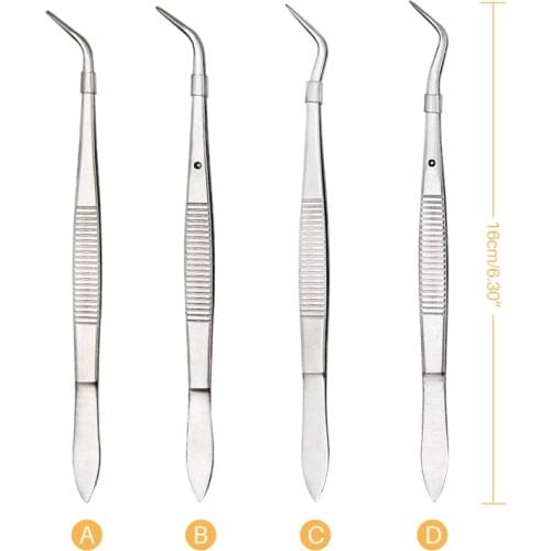 1pc Dental Surgical Tweezers Stainless Steel Serrated Curved Tweezer Pincers Forceps 4/Four Sizes Teeth Whitening Dentist Tools