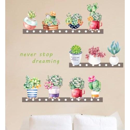 Succulents Cactus Pot Plant flowers DIY Wall Sticker Living room Nursery Sofa Background Wall Mural Art Vinyl Removable Poster