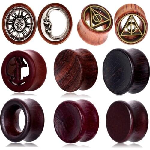 JUNLOWPY Vintage Natural Brown Wood Organic Ear Tunnel Plugs Stretcher Gauges for Men and Women Piercing Body Plugs Tunnels Kits