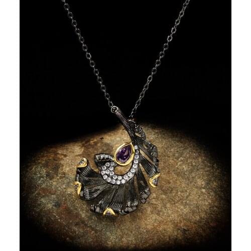 Unique Irregular Shape Inlaid Purple Zircon Pendant Feather Ladies Necklace for Party Sweater Chain Christma Gift Necklace Women