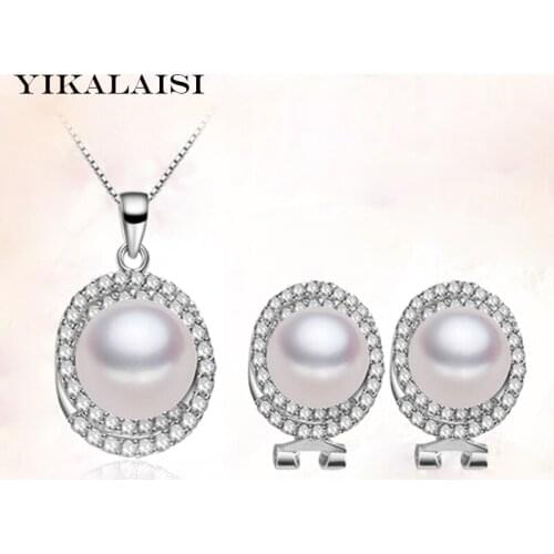 YIKALAISI 2017 100% natural freshwater pearl choker jewelry pendant and earrings for women 925 sterling silver jewelry sets