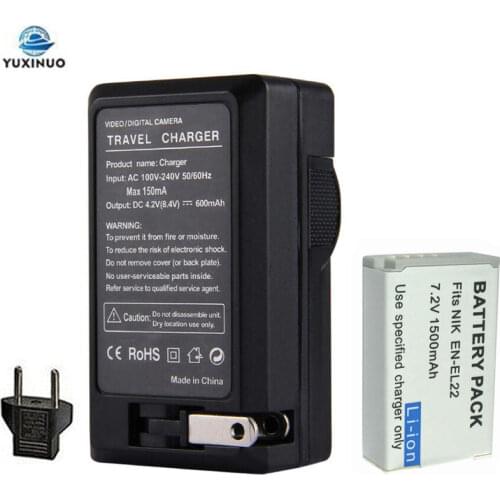 YUXINUO 7.2V 1500mAh EN-EL22 ENEL22 Digital Camera Battery + AC Charger For Nikon 1 J4, 1 S2, 1J4, 1S2