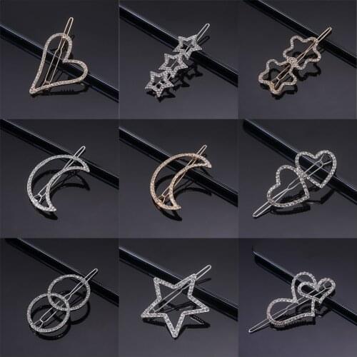 Hair Clip Metal Geometric Hairpins Alloy Round Star Hairgrip Barrette Girls Woman Headwear Rhinestone Pentagram Hair Accessories