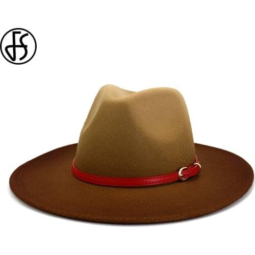 FS Vintage Gradient Color Fedora Hat Women Men Church Gorros Mujer Gentleman Derby Hats Autumn Winter Wide Brim Panama Jazz Cap