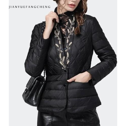 Winter Women Down Jacket 2020 New Casual Slim Black Embroidered V-Neck Long Sleeve Lightly Warm Thickened Vintage Puffer Coats