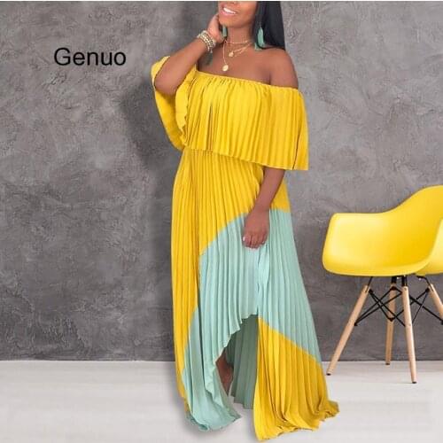 Women Pleated Maxi Dress Summer Slash Neck Sexy Party Dress Elegant Formal Evening Gown Off Shoulder Dresses Vestidos 2020 New