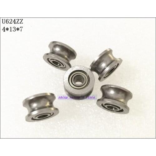 20pcs/Lot U624ZZ 624UU 4x13x7mm U Groove Carbon Steel Deep Groove Ball Bearing Traces Walking Guide Rail Bearing Brand New