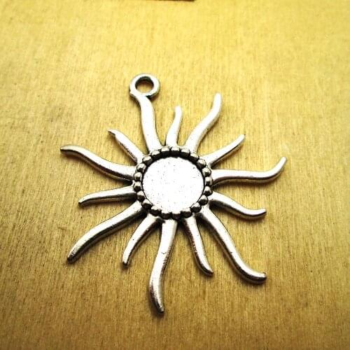 5pcs inner 12mm Large sun Cabochon Base Settings charm pendants DIY necklace/ bracelets charms antique silver tone