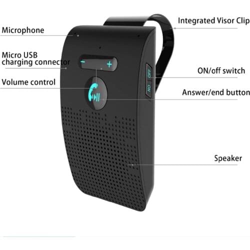 Car Bluetooth Receiver Speakerphone Hands-free Wireless Bluetooth Speaker Phone Kit Music Player with Sun Visor Clip