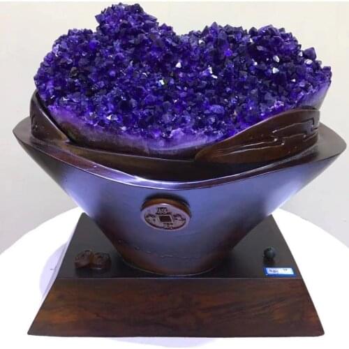 Uruguay amethyst flower, tall gold ingot base, crystal bright, color super purple, top collection, home office preferred
