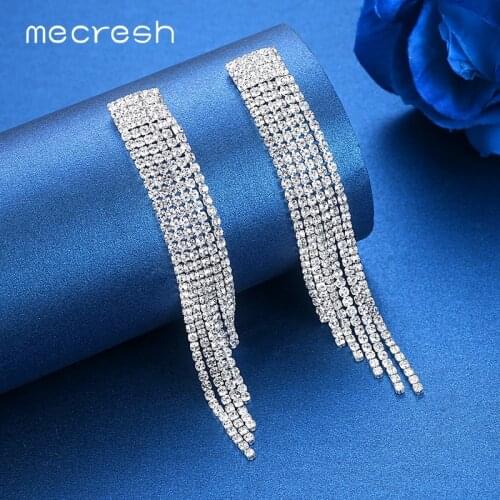 Mecresh Gold Color Long Tassel Drop Earrings Rhinestone Bridal Wedding Earrings for Women 2019 Engagement Jewelry EH424
