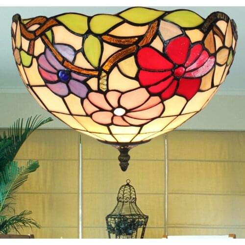 European 12 inch E27 110-240V Pastoral Ceiling Light Tiffany Round Glass Lampshade lamparas de techo abajur