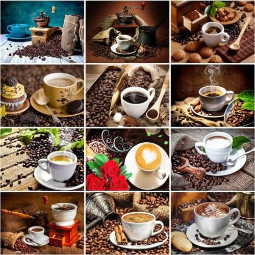 HUACAN 5D Diamond Embroidery Coffee Full Square Round Cross Stitch Kit Diamond Painting Landscape Diamond Mosaic Home Decor