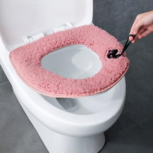 Cashmere cake toilet cushion with handle winter plush cute thickened toilet cover cleaning stickers household toilet washers