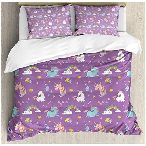 Unicorn Duvet Cover Set Cute Unicorn Rainbow Duvet Cover Fashion Bedding Set Bedroom Decoration Bed King Size Comforter Set