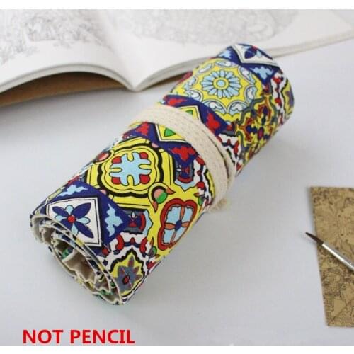 Colorful Art Pen 36/48/72 Hole Ethnic Pencil Case Cosmetic Bag Stationery Pen Bag Box Roll Up Wrap Pouch School Student Supplies