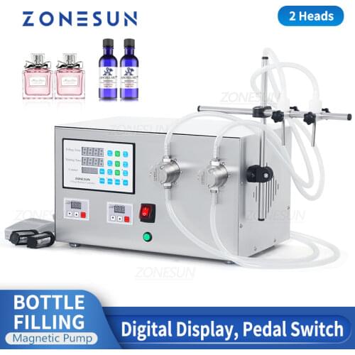 ZONESUN Double Head Magnetic Pump Bottle Liquid Filing Machine Beverage Perfume Water Juice Essential Oil Electric Digital