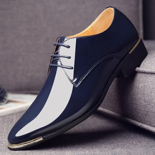 Mens patent leather shoes men dress shoes lace up Pointed toe wedding Business party 5 colors big size rtg5