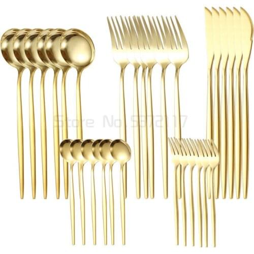 Mirror Green Gold Stainless Steel Cutlery Set Fork Knife Set Kitchen Kids Cutlery Dinnerware Silverware Flatware Tableware Sets