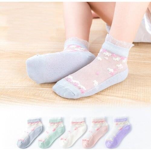 5 Pairs Lot Children Summer Short Nylon Socks With Print Kids Boy Girls Newborn Infant Mesh Thin Cute Invisible Lace Socks Baby