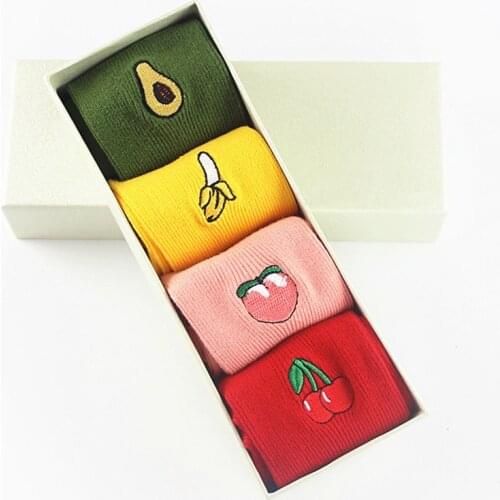 4Pairs/Lot Pack Women Socks Cotton Kawaii Meias Divertidas Happy Harajuku Retro Socks Women Fashion Fruit Aesthetic Funny Socks