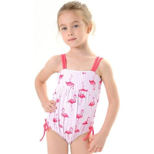 2021 New Children Flamingo Pleated One-piece Swimsuit Ruffle Swimsuit Girls Small Children Swimsuit