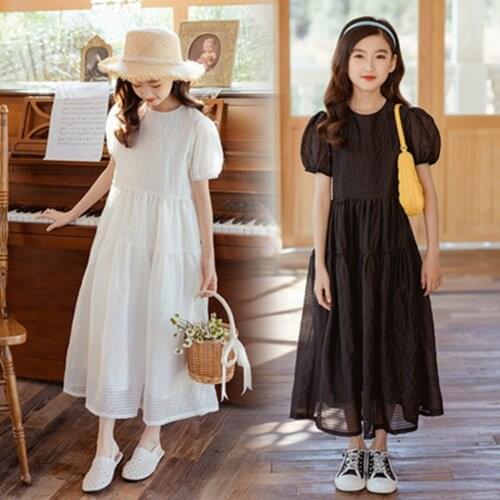 6-16 Years Teenage Big Girls Summer Dress Kids Short Sleeve Ankle-Length Princess Dress Little Toddler Children Clothing 12 10 8