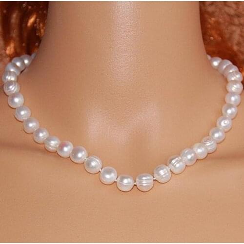 White Color Natural Freshwater Pearl Necklace,9-10mm Potato Round Choker Necklace,Mother Necklace,Bridesmaids Gift Jewelry