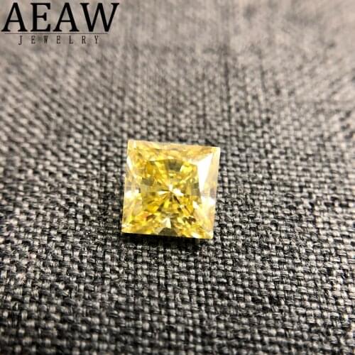 Princess Cut 1.0 Carat 5.5mm Yellow Color Moissanite Loose Stone VVS Excellent Cut Grade Test Positive Lab Diamond